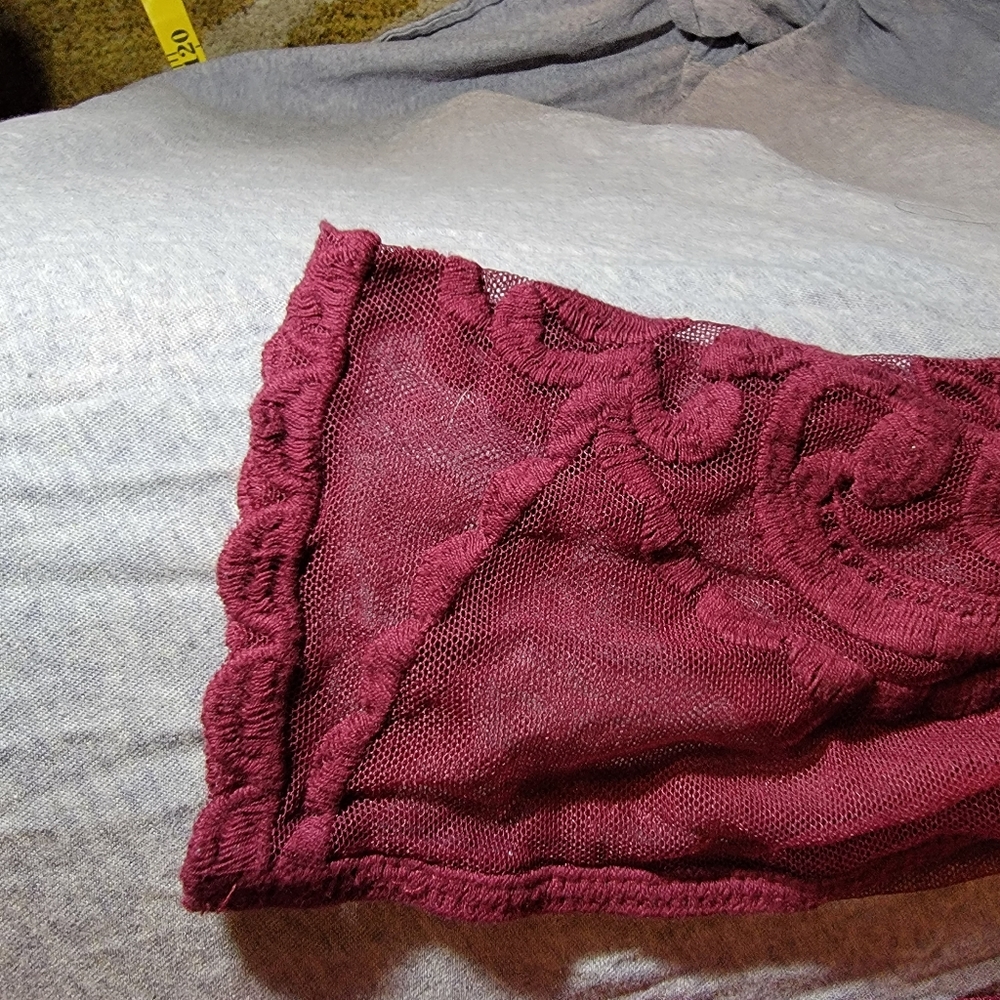 Sheer Burgundy/wine Lace Long Sleeve Shirt - Picture 5 of 9